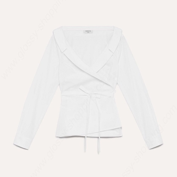 Aritzia Babaton Hasina Wrap Blouse White Cotton - Picture 7 of 13